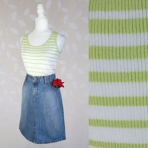 St. John Lime Green Tank - Coastal Striped Ribbed Knit Y2K Top S